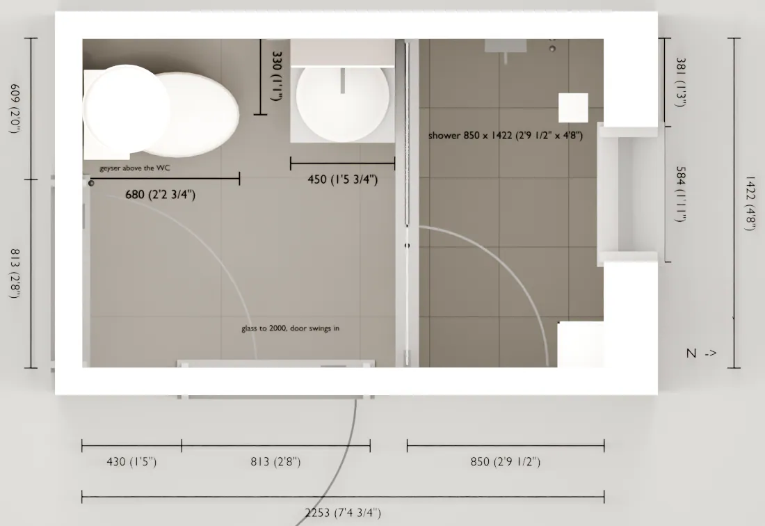 Bathroom plan, version 3 of 13.